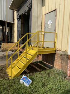 Exterior steel porch railing with slat design, Statesville